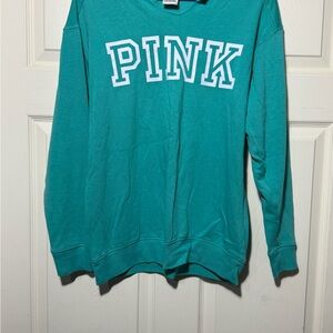Victoria's Secret PINK Teal Pullover with White Logo Trim